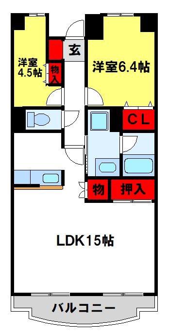 コンダクトレジデンス鳥栖(2LDK/6階)の間取り写真