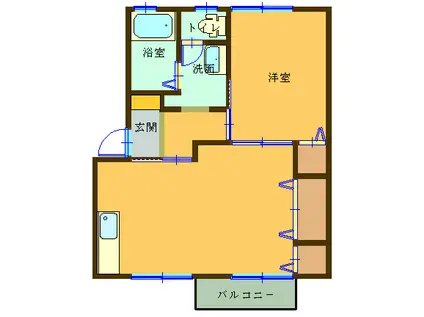 ウイングA(1LDK/1階)の間取り写真