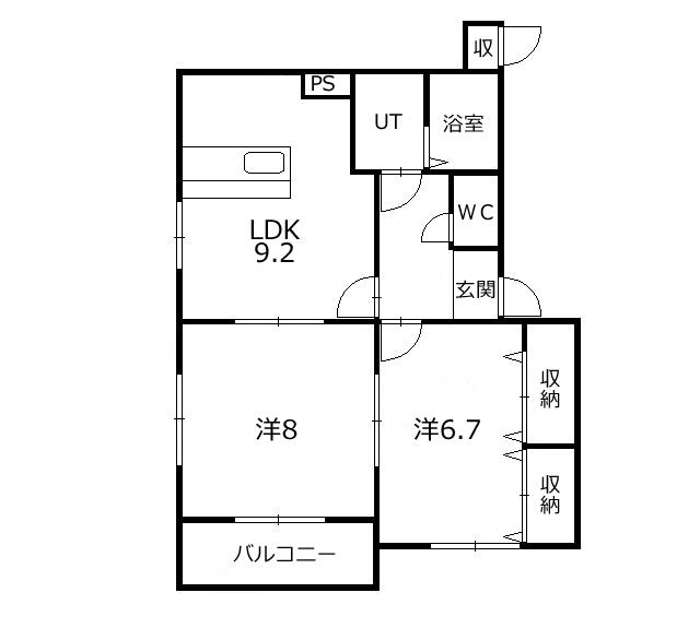 ガイア足門B棟(2LDK/2階)の間取り写真