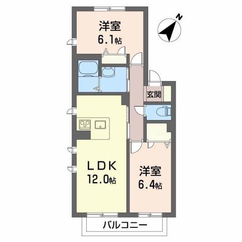 シャーメゾン泉陽B棟(2LDK/2階)の間取り写真
