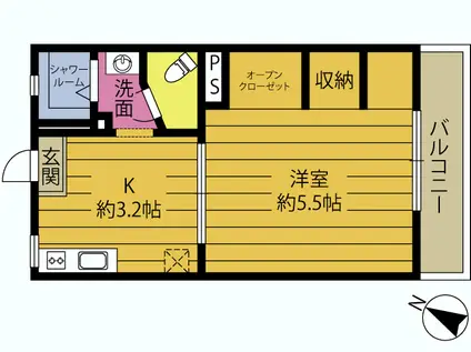 古ヶ鶴コーポ(1K/3階)の間取り写真