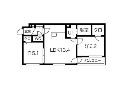 ティアモ宮の沢(2LDK/1階)の間取り写真