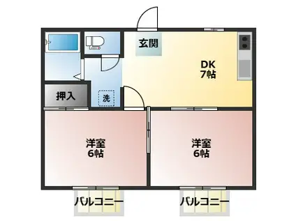カイ・サウスヒルズ(2DK/2階)の間取り写真