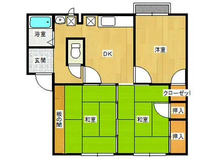 エスポルトハイツかなりA棟(3DK/2階)の間取り写真