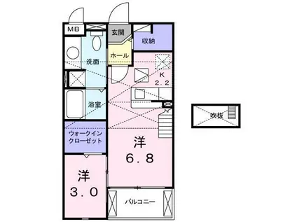 ビューティームーンC(1SK/2階)の間取り写真