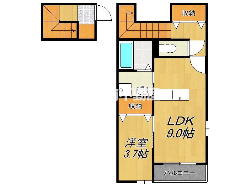ドルチェ・ヴィータ東与賀B(1LDK/2階)の間取り写真