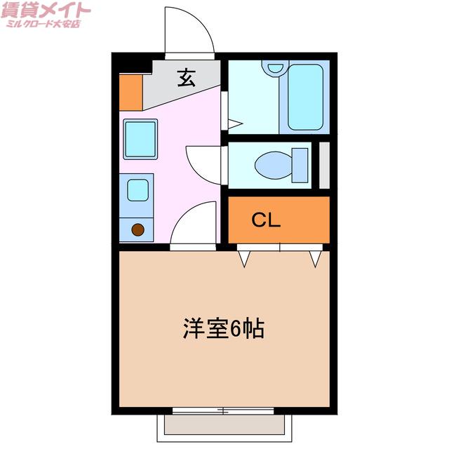 フジフラワーコーポ(1K/2階)の間取り写真