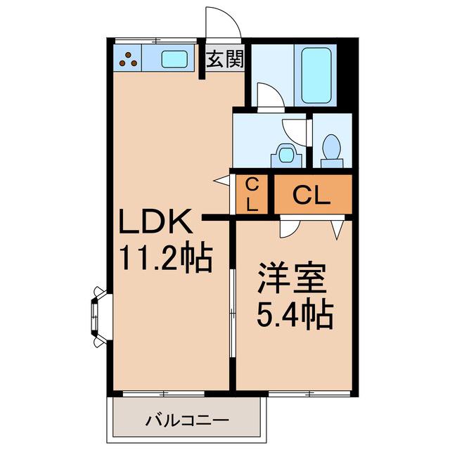 上松ハイツ(1LDK/2階)の間取り写真