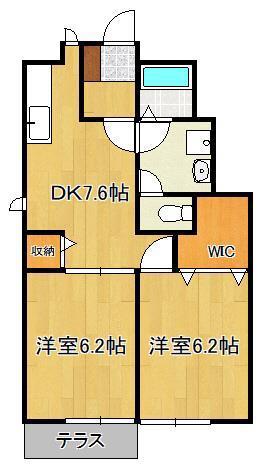スカイヒルズA・B(2DK/1階)の間取り写真