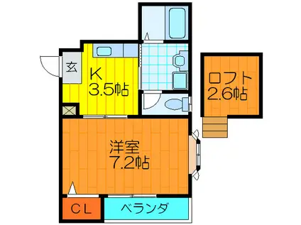 ラ・ソレイユ(1K/3階)の間取り写真