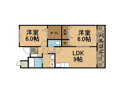 リヴェール宝塚II(2DK/3階)の間取り写真