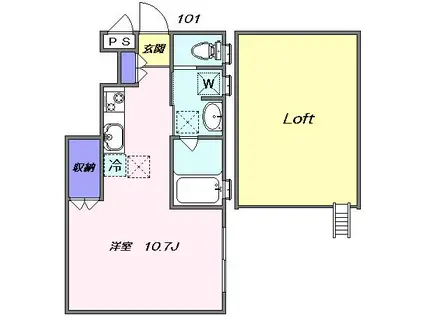 アマランタイン自由ヶ丘(ワンルーム/1階)の間取り写真