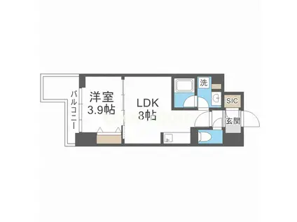 クロスレジデンス阿波座(1LDK/6階)の間取り写真