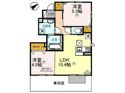 ラッジョ・クラルテ ラッジョ(2LDK/1階)の間取り写真