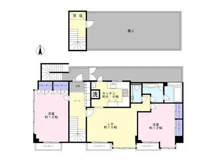 北千束三丁目ビル(2LDK/3階)の間取り写真