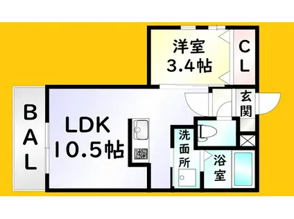 CHERIM戸畑III(1LDK/2階)の間取り写真