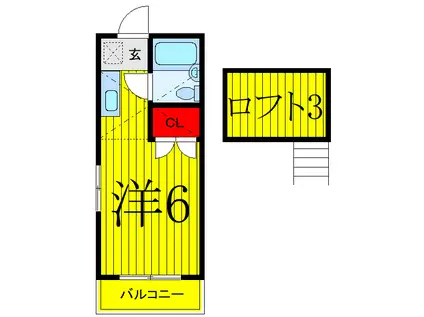 ビュークレスト(ワンルーム/2階)の間取り写真