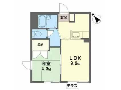 パークサイド古城B(1LDK/1階)の間取り写真