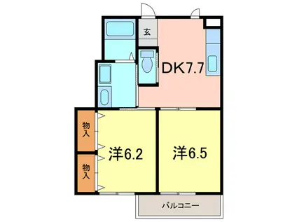 レジデンスマルヨB(2DK/1階)の間取り写真