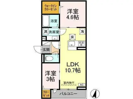 ルリアン西寺尾I(2LDK/3階)の間取り写真