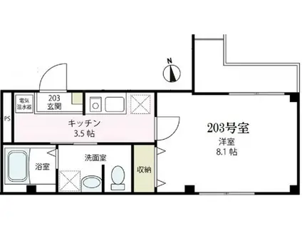 リビオン(1K/2階)の間取り写真