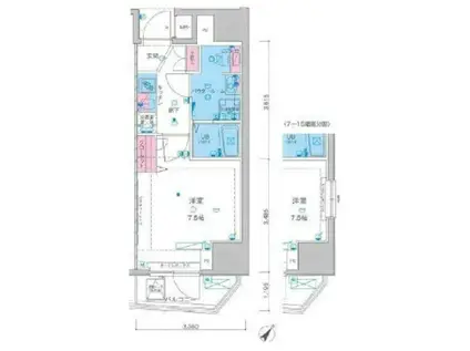 GENOVIA田端II GREEN VEIL(1K/14階)の間取り写真