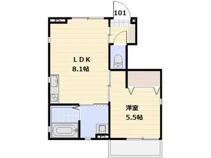 グランヴェルデ中央(1LDK/1階)の間取り写真