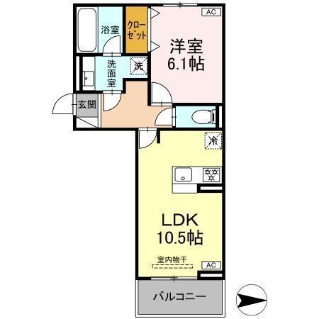 アレテー開出(1LDK/1階)の間取り写真