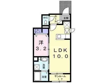 KENV(1LDK/1階)の間取り写真