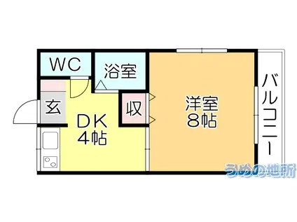 アザレアハイツ蒲池(1DK/4階)の間取り写真