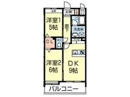 サウスガーデン合志南(2DK/1階)の間取り写真