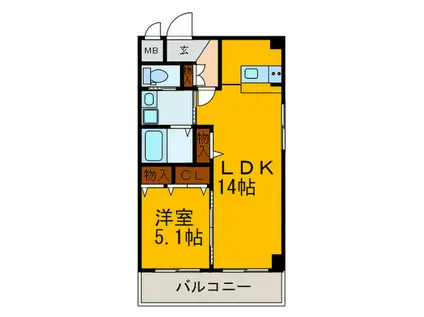 エクセル上町(1LDK/5階)の間取り写真