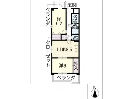 ベル・カルム千種(2LDK/2階)の間取り写真