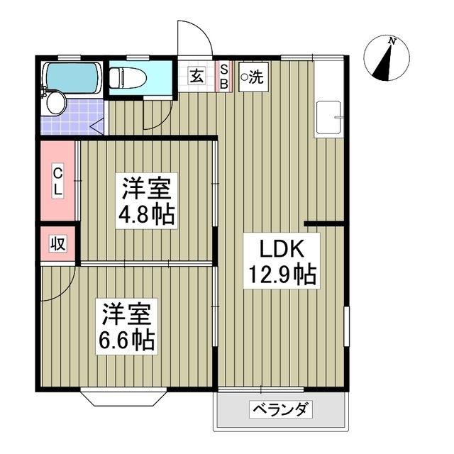 コスモ ハイツ(2LDK/2階)の間取り写真
