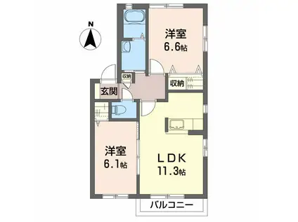 シャーメゾン・ルミナーレ C棟(2LDK/2階)の間取り写真