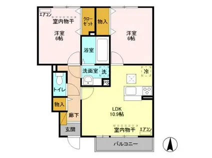 D-ROOMシアン・サージュ A103(2LDK/1階)の間取り写真