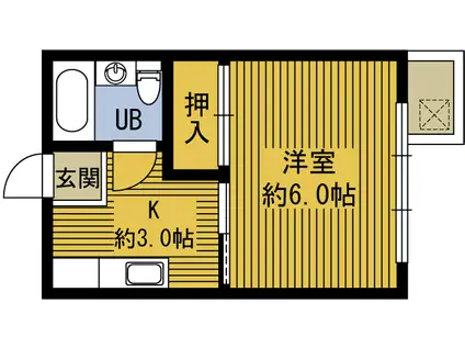 大川ハイツ(1K/4階)の間取り写真