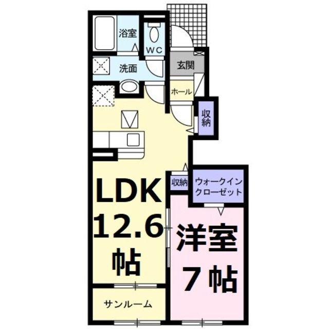 タートルヒルズ2ND(1LDK/1階)の間取り写真