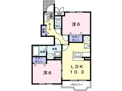 デュエット弐番館(2LDK/1階)の間取り写真