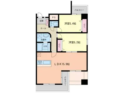 セジュールHARA(2LDK/8階)の間取り写真