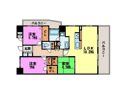 レジェ南草津(3LDK/14階)の間取り写真