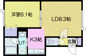 ルピナス北2条通(1LDK/1階)の間取り写真