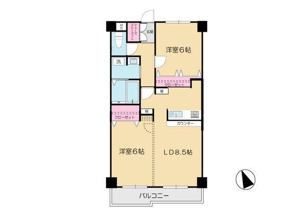 トライダント翠耀館(2LDK/2階)の間取り写真