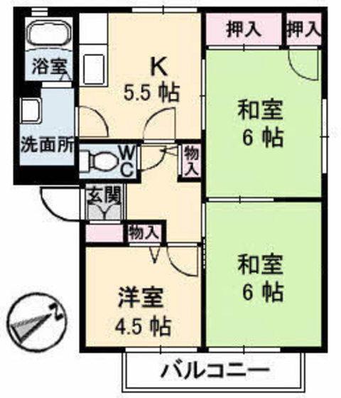 エクセル向井B棟(3K/2階)の間取り写真