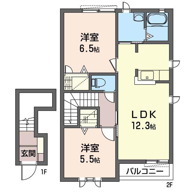 レジェンド・ヤマト新栃木A(2LDK/2階)の間取り写真