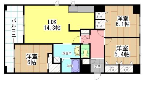 OLIVE 1(3LDK/4階)の間取り写真