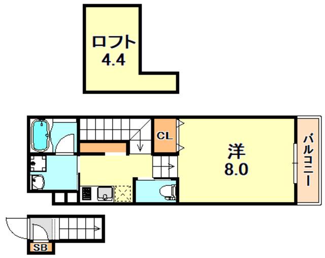 ワコーレヴィアーノ垂水山手III(1K/2階)の間取り写真