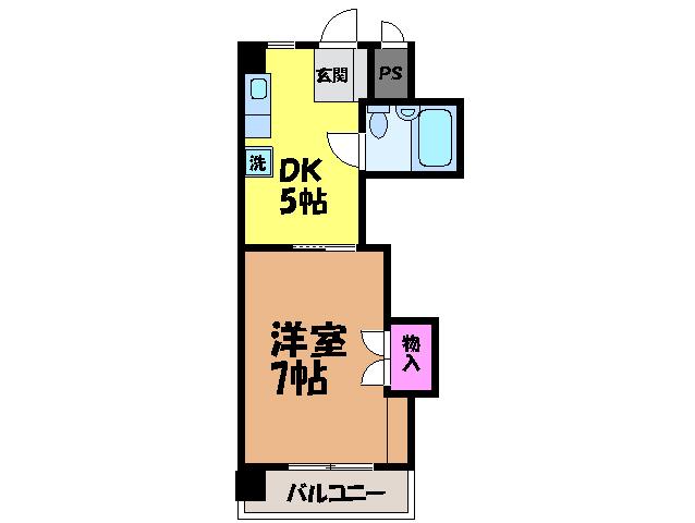 タイガーズマンション麻生(1DK/5階)の間取り写真