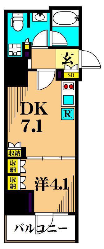 パークキューブ大井町レジデンス(1DK/7階)の間取り写真