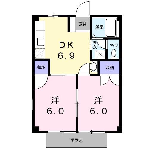 バイオレットハイム(2DK/1階)の間取り写真